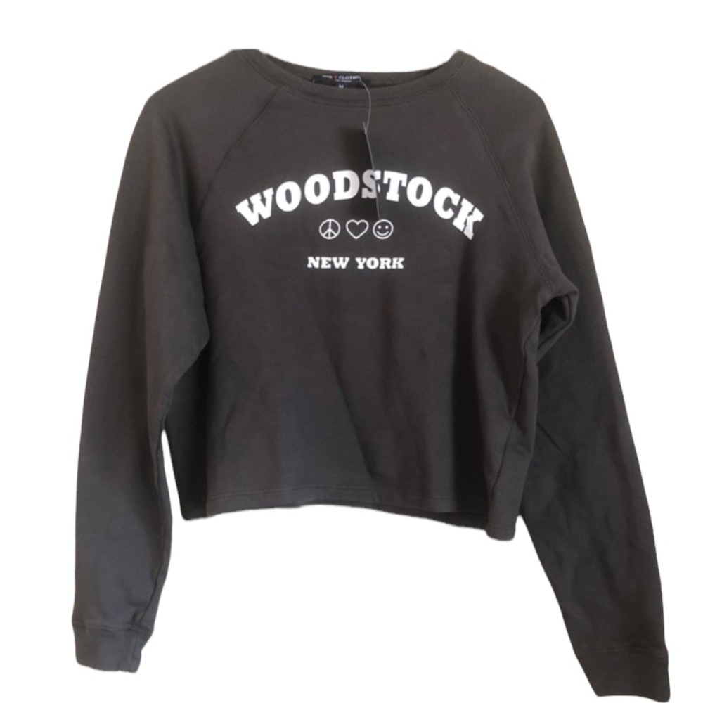 SW56 NWT WOODSTOCK New York Crop Sweatshirt Love Happiness Size M